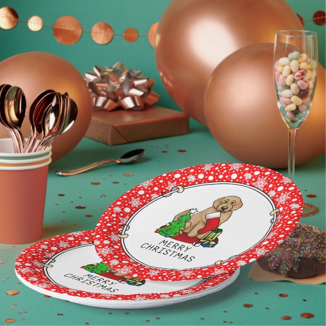 Assiettes En Carton Joyeux Noël 2 Goldendoodle (rouge doré) mignonne (Multi)