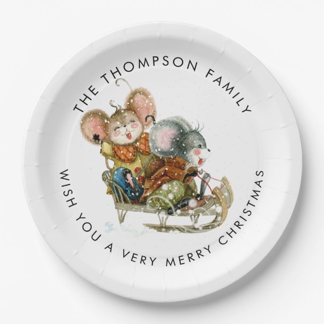 Assiettes En Carton Joyeux Noël à Mice Sleigh (Devant)