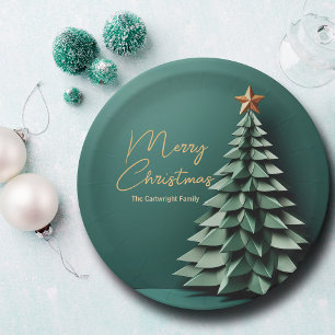 Assiettes En Carton Joyeux Noël Arbre magnifique Green Gold Party