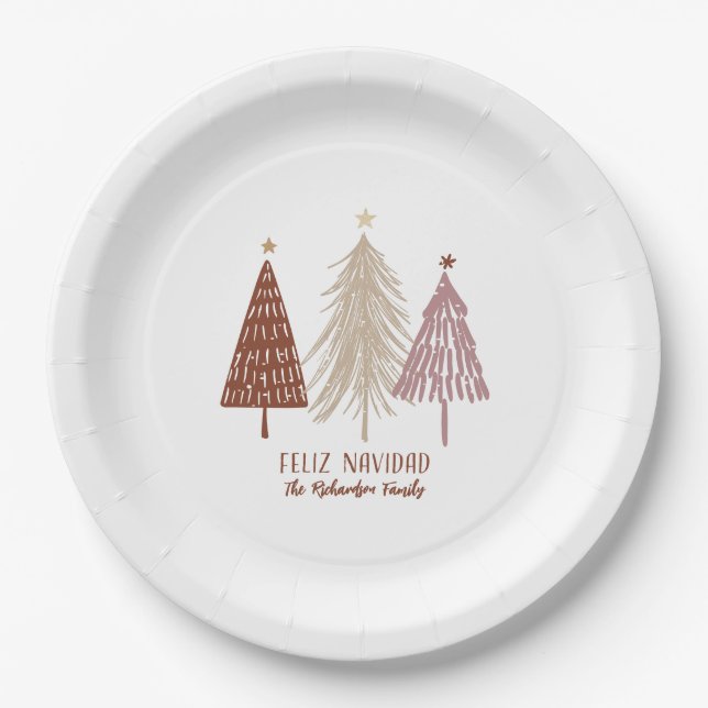 Assiettes En Carton Joyeux Noël Arbres de Noël Fête de fin d'année (Devant)