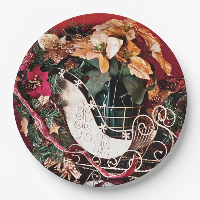 Assiettes En Carton Joyeux Noël avec Gold Sleigh (Devant)
