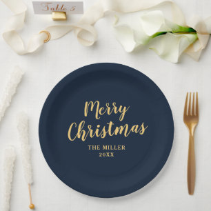 Assiettes En Carton Joyeux Noël bleu marine moderne