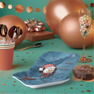 Assiettes En Carton Joyeux Noël, bonhomme de neige avec des vêtements 