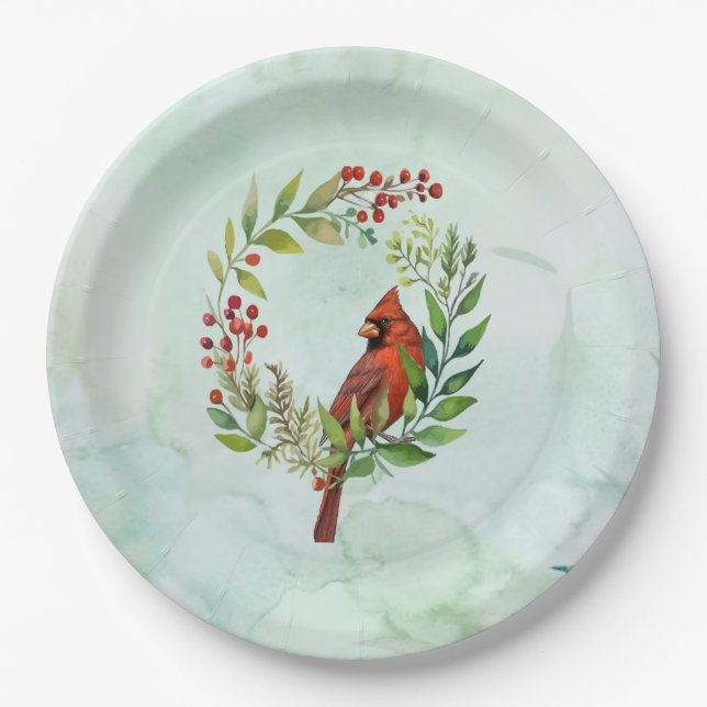 Assiettes En Carton Joyeux Noël Cardinal Classique  (Devant)