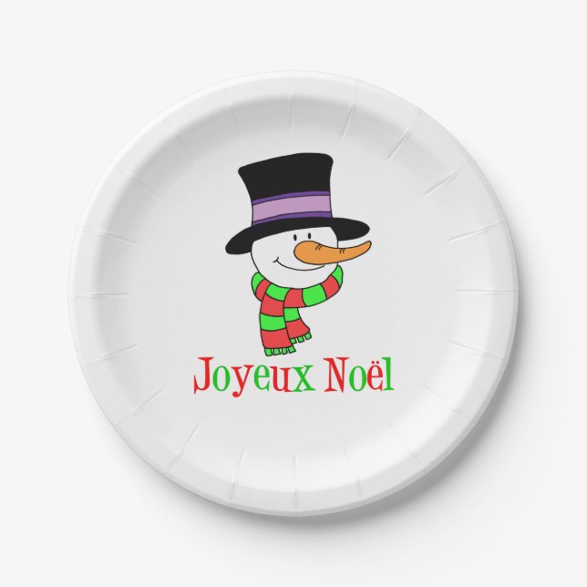 Assiettes En Carton Joyeux Noel Caricature française Noël Snowman (Devant)