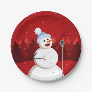Assiettes En Carton Joyeux Noël de bonhomme de neige