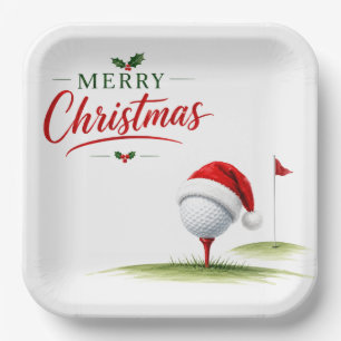 Assiettes En Carton Joyeux Noël de golf avec balle de golf avec chapea