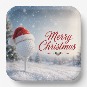 Assiettes En Carton Joyeux Noël de golf avec une balle de golf avec un
