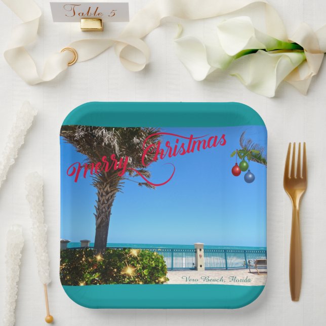 Assiettes En Carton Joyeux Noël de Vero Beach Floride Oceanfront (Mariage)