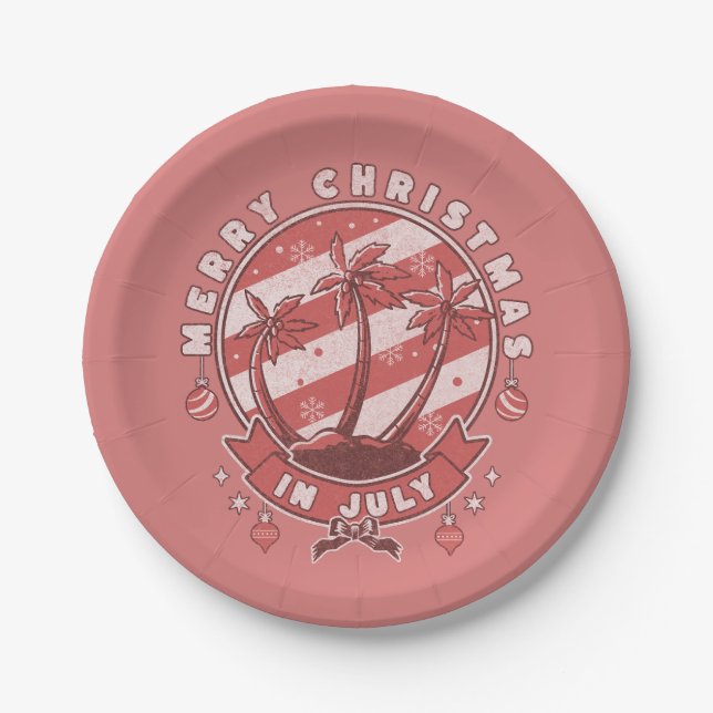 Assiettes En Carton Joyeux Noël en juillet (Devant)