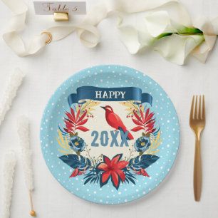 Assiettes En Carton Joyeux Noël et Bonne Année ! 20XX Red Bird