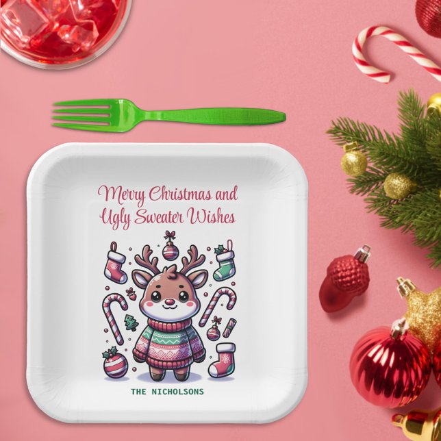 Assiettes En Carton Joyeux Noël et vilains voeux de Sweat Reindeer (Créateur téléchargé)