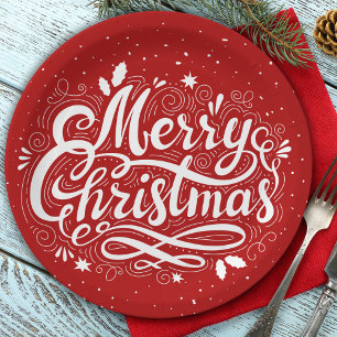 Assiettes En Carton Joyeux Noël Festif Rouge et Blanc