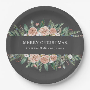 Assiettes En Carton joyeux Noël fleuri hiver moderne