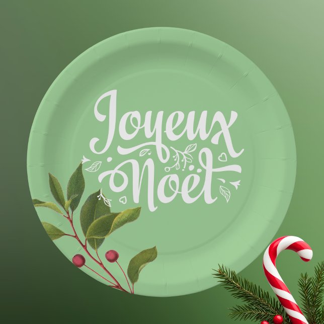 Assiettes En Carton Joyeux Noel Français Joyeux Noël Rouge et Vert (Créateur téléchargé)
