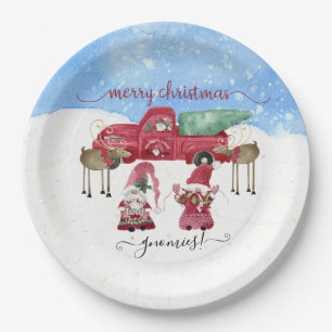 Assiettes En Carton Joyeux Noël Gnomies Snowtree Farm aquarelle