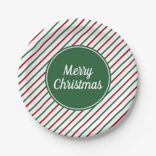 Assiettes En Carton Joyeux Noël Green Stripes