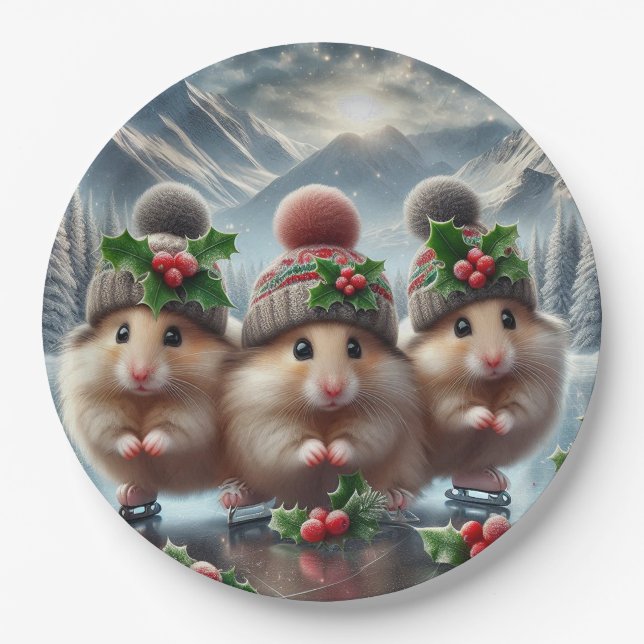 Assiettes En Carton Joyeux Noël Hamsters (Devant)