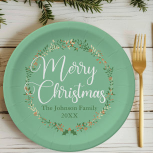 Assiettes En Carton Joyeux Noël Joli Green Wreath fête personnalisée
