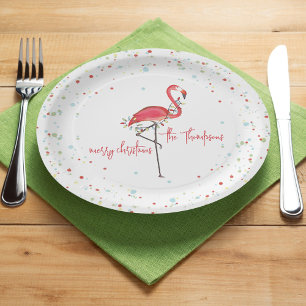 Assiettes En Carton Joyeux Noël mignon Flamant rose Festif Chaîne Lumi