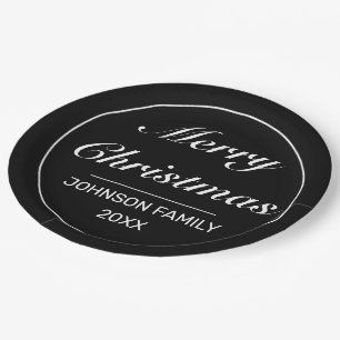 Assiettes En Carton Joyeux Noël moderne minimaliste noir blanc