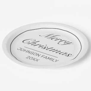 Assiettes En Carton Joyeux Noël moderne minimaliste noir blanc