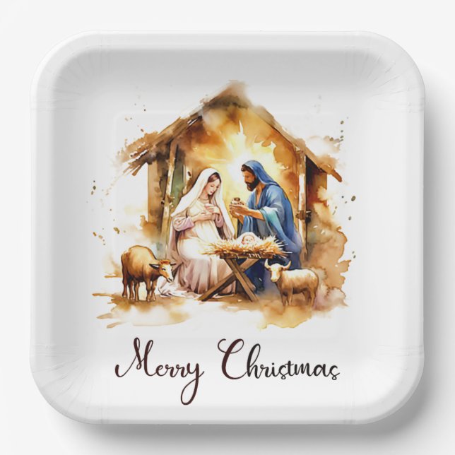 Assiettes En Carton Joyeux Noël Nativité (Recto)