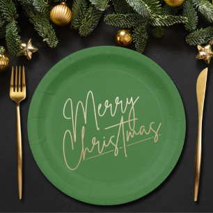 Assiettes En Carton Joyeux Noël or sur Vert