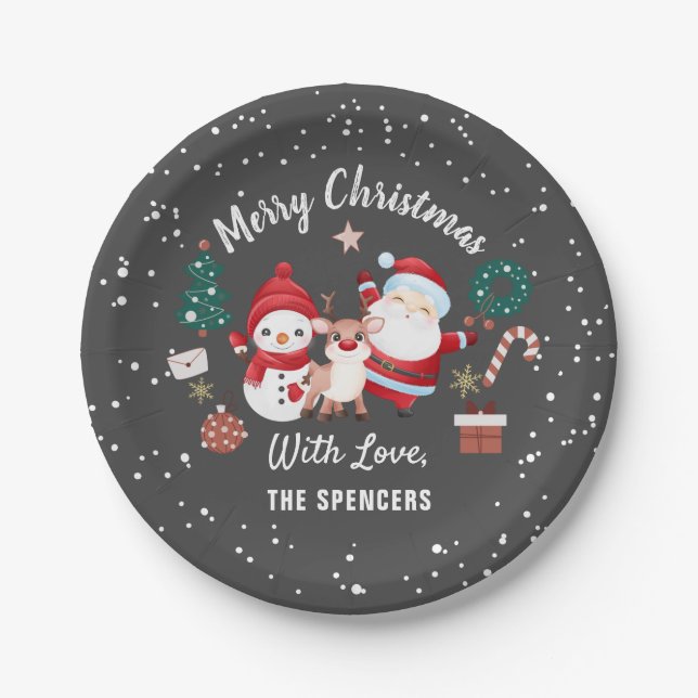 Assiettes En Carton Joyeux Noël Père Noël Deer Snowman Fête (Devant)