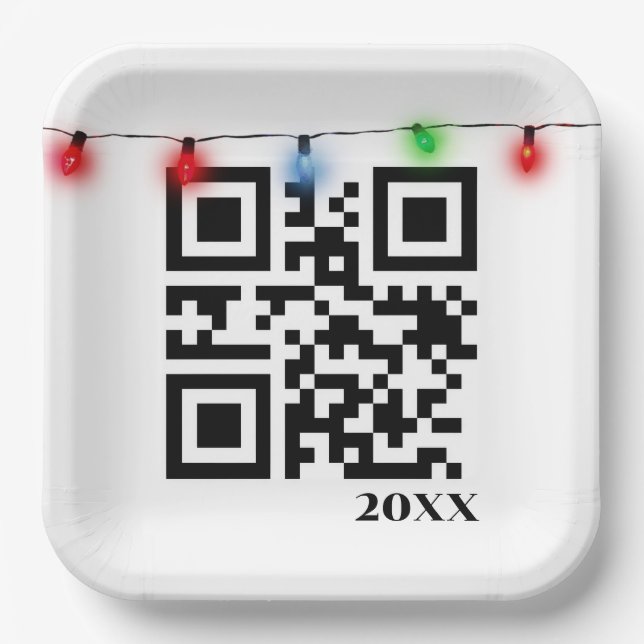 Assiettes En Carton Joyeux Noël QR Code avec lumières à cordes (Recto)