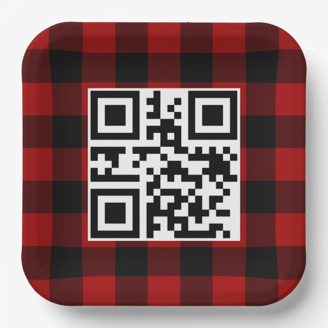 Assiettes En Carton Joyeux Noël QR Code Sur Buffalo Plaid (Recto)