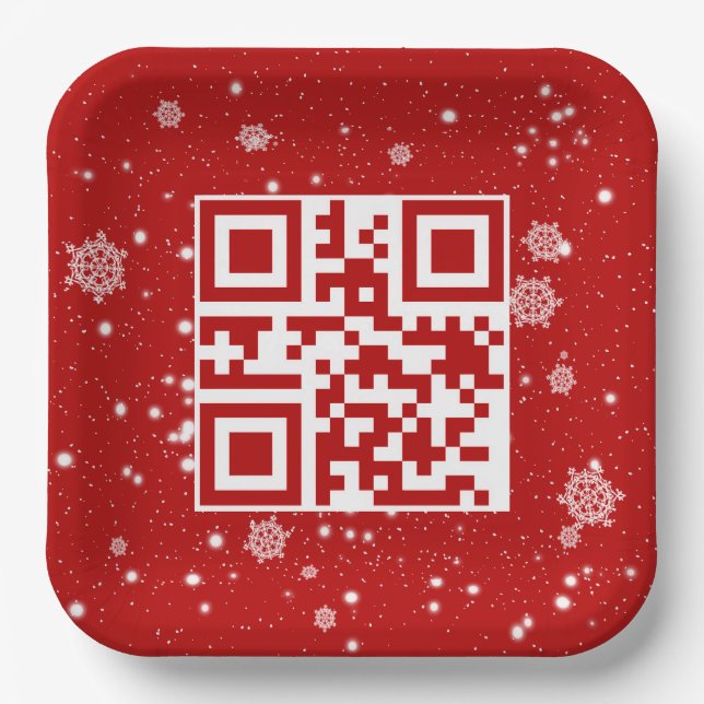 Assiettes En Carton Joyeux Noël QR Code sur les flocons de neige (Recto)