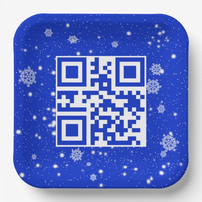 Assiettes En Carton Joyeux Noël QR Code sur les flocons de neige (Recto)