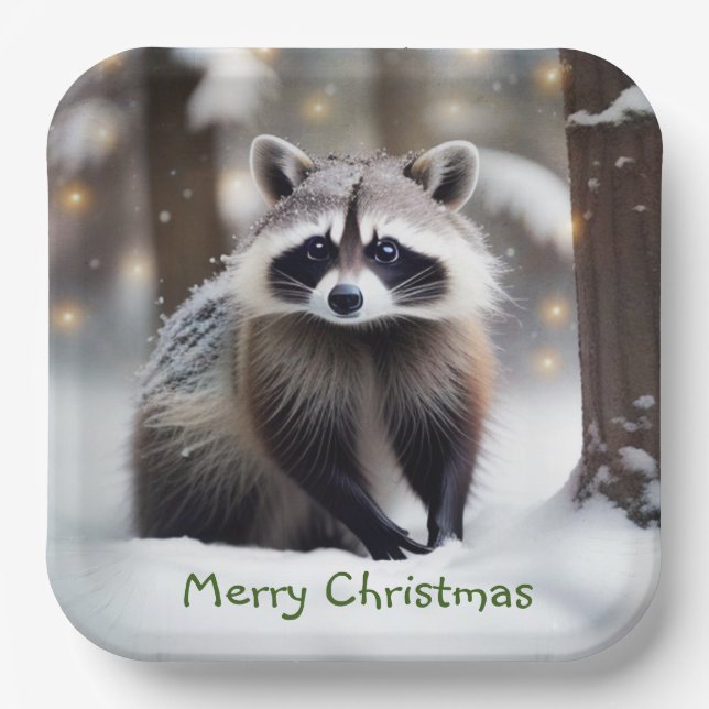 Assiettes En Carton Joyeux Noël Racoon (Recto)