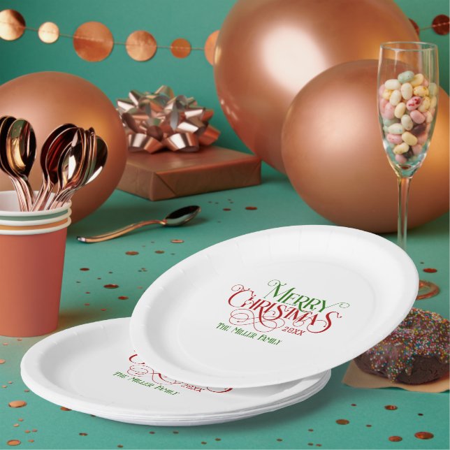 Assiettes En Carton Joyeux Noël Red Green Festive Retro Typographie (Multi)
