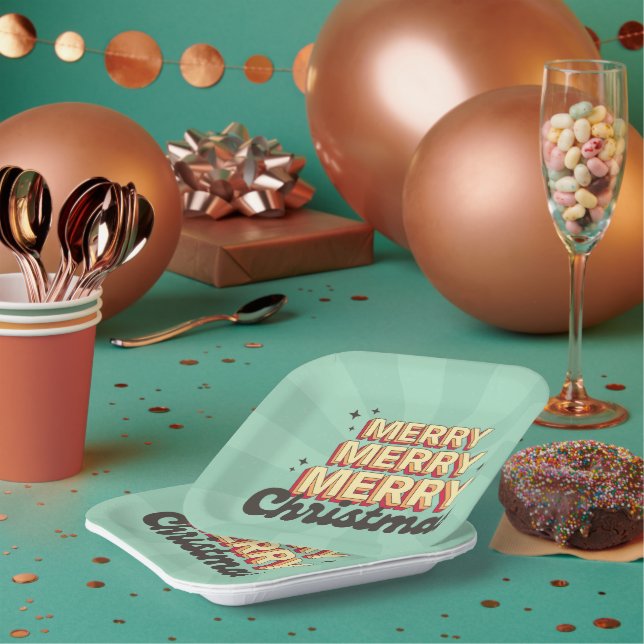 Assiettes En Carton Joyeux Noël rétro texte de conception 3d super (Multi)