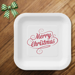 Assiettes En Carton Joyeux Noël Rouge Vintage Design Élégant