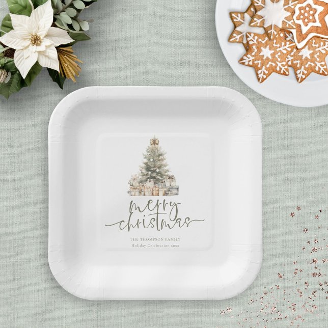 Assiettes En Carton Joyeux Noël Sage Script Nom de l'arbre Année (Créateur téléchargé)