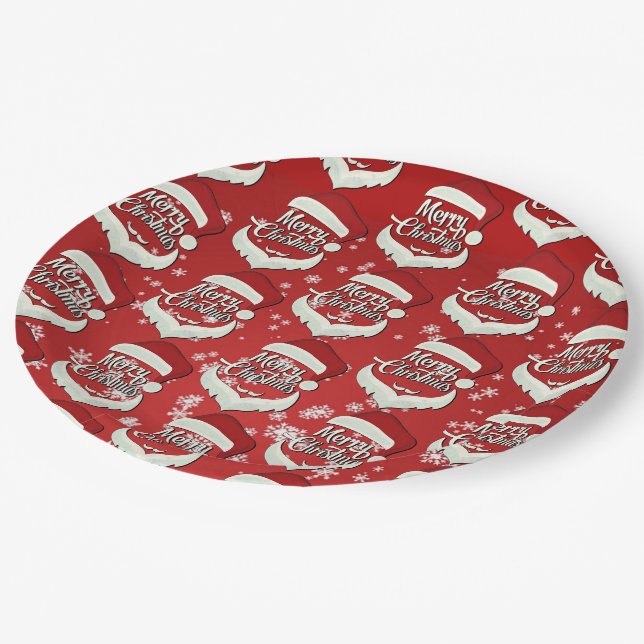 Assiettes En Carton Joyeux Noël Santa Hat (Angle)