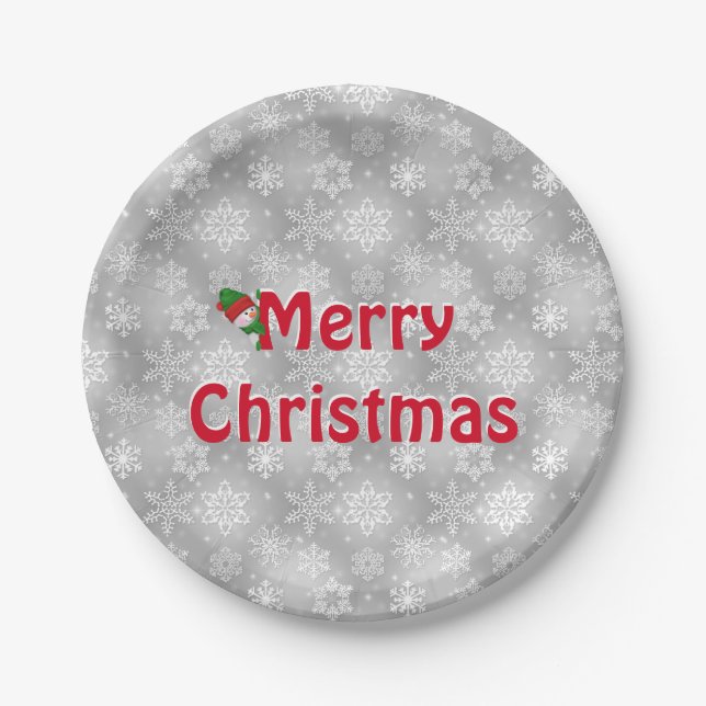 Assiettes En Carton Joyeux Noël Snowflakes et Snowman (Devant)