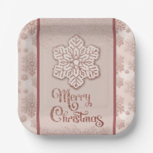 Assiettes En Carton Joyeux Noël Snowflakes Rose Gold Parties scintilla