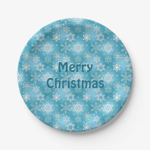 Assiettes En Carton Joyeux Noël Snowflakes sur aqua