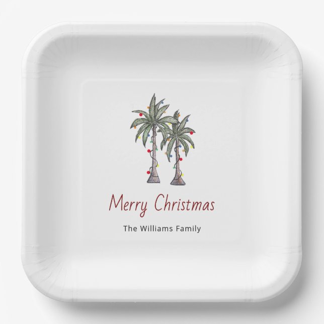Assiettes En Carton Joyeux Noël Tropical Palm Trees (Recto)