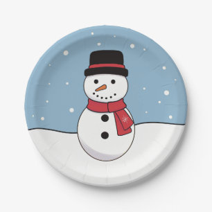 Assiettes En Carton Joyeux Noël Vacances Bonhomme de Neige