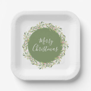 Assiettes En Carton Joyeux Noël vert