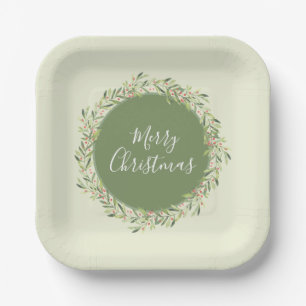 Assiettes En Carton Joyeux Noël vert