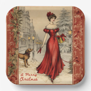 Assiettes En Carton Joyeux Noël Victorian Lady Illustration