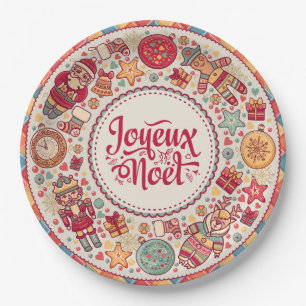 Assiettes En Carton Joyeux Noel vintage figurines de Noël art populair