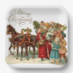 Assiettes En Carton Joyeux Noël Vintage Père Noël avec enfants