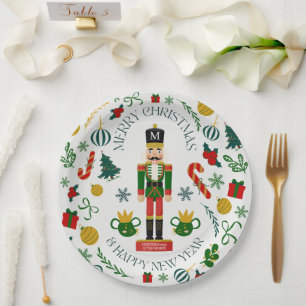Assiettes En Carton Joyeux noisette de Noël monogramme personnalisé